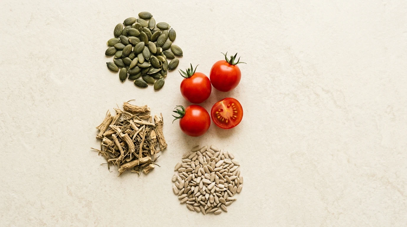 Pompoenpitten, brandnetelwortel, tomaten en zonnebloempitten - ingrediënten van Alpha Drive